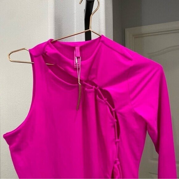 NWT SKIMS lace up mini dress in fuscia Size XL Bright Pink Stretch • - Picture 3 of 7